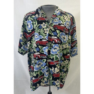 Vintage Reyn Spooner Hawaiian Shirt Men XL Floral Red Cars Joe Kealoha Button Up